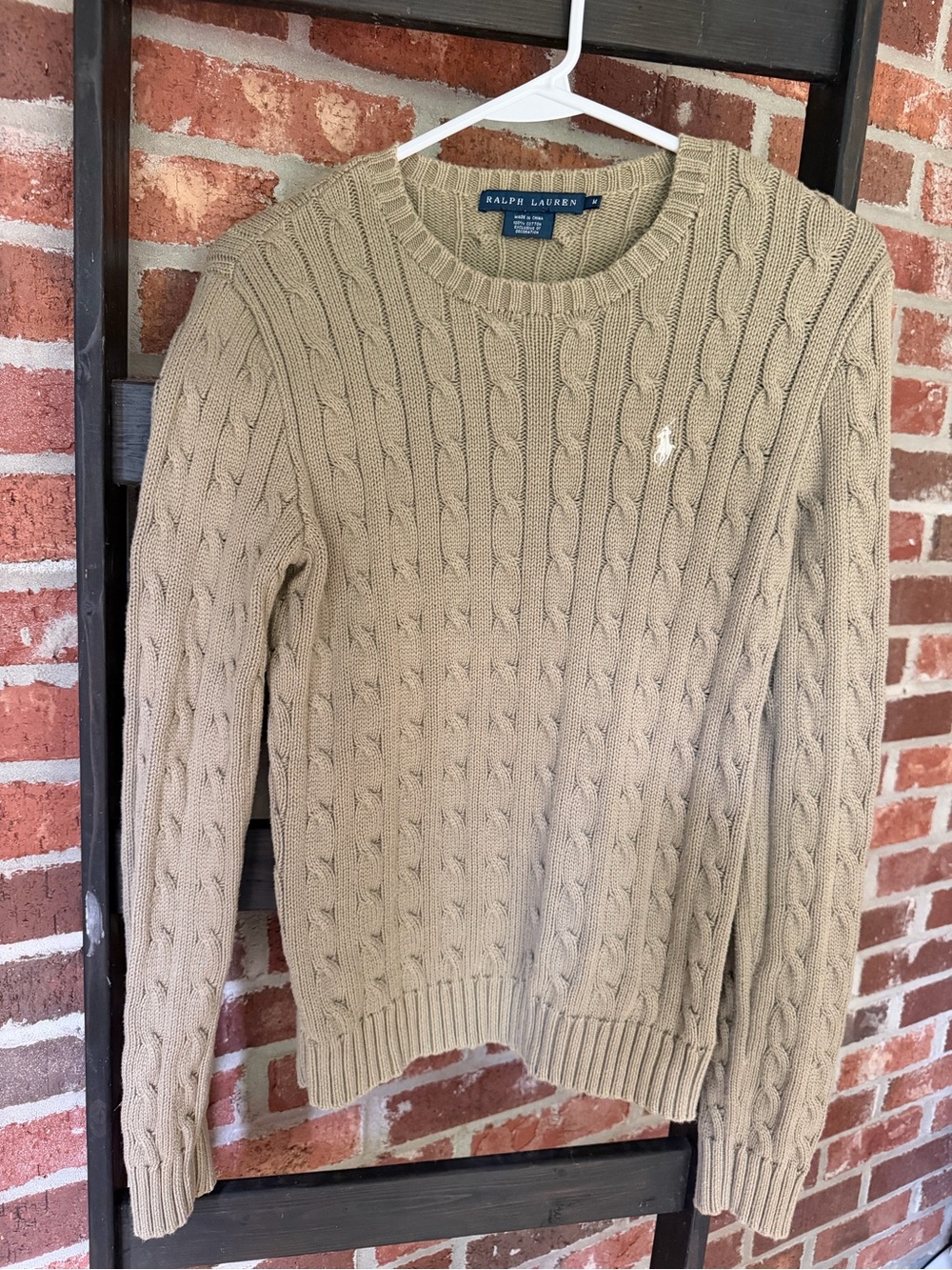 Ralph Lauren Men’s Cable Knit Crewneck Sweater - Khaki/Tan